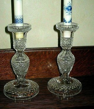 Pair (2) Vintage Waterford Crystal Lamp Base Parts / Candle Holders