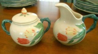 Vintage Franciscan England Pottery " Tulip " China Creamer & Sugar Bowl With Lid
