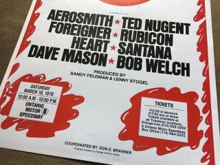 1978 CALIFORNIA JAM Concert Poster AEROSMITH TED NUGENT HEART BOB WELCH SANTANA 2