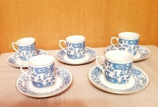 Coffee - Tea - Espresso Cup Set Blue And White 5 Cups And 5 Saucers