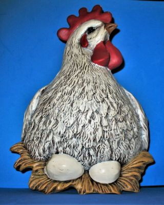 Vintage Hand Painted Ceramic Wall Pocket Chicken Hen In Nest Eggs Circa 1980 