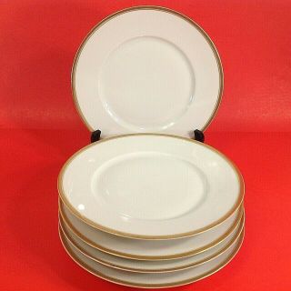 Silesia Double Gold Rim Dinner Plates.  Set Of 5.  9 7/8 " Antique 1900 - 1920