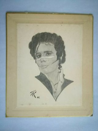 Adam Ant Hand Drawn Pencil Art Work - Approx A4 Size Mounted - Signed Dated 1981