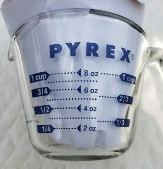 Vtg Pyrex Glass Measuring Cup 1 Cup 8oz.  Blue Writing Corning