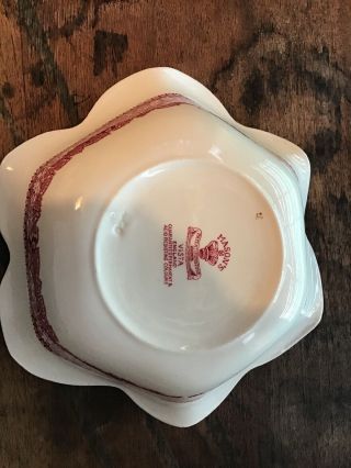 Vintage Masons Vista England Fluted Flower 8 7/8” Pink Red Serving Bowl 4