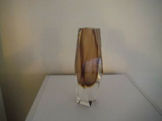Vintage Murano Sommerso Faceted Glass Vase.  Brown/amber