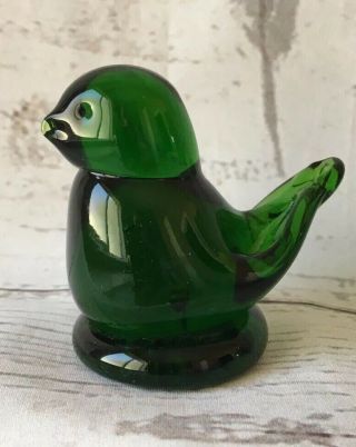 Vintage Titan Art Glass Signed And Dated 2000 Green Bird Paperweight.  Euc