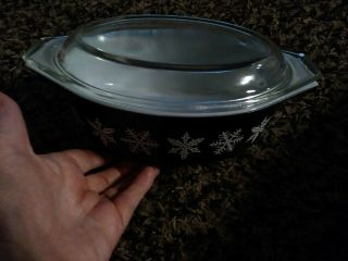 Vintage Pyrex 043 Snowflake Black Casserole Dish With Lid 1 1/2 Qt