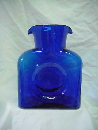 Vintage Blenko Glass Cobalt Blue Double Spout Water Bottle Pitcher Carafe