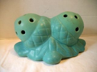 Vintage Van Briggle Art Pottery Turquoise Double Acorn Flower Frog