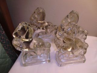 Vtg.  2 L.  E.  Smith Heavy Glass Rearing Horses Bookends 7 7/8 Inches Tall
