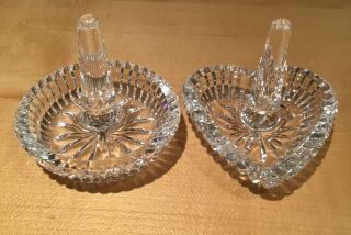 2 Waterford Crystal Ring Holders - Heart And Round Design