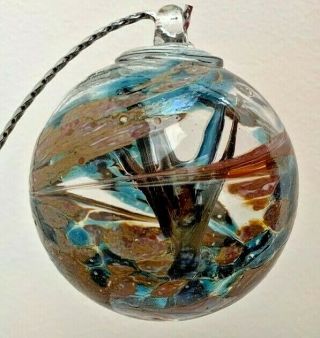 Iron Art Glass Handcrafted 4 Inch Silver Nitrate Blue And Bronze Witch Ball