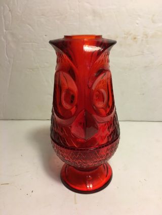 Vintage Viking Art Glass Figural Owl Fairy Lamp Ruby Red Mid - Century Modern