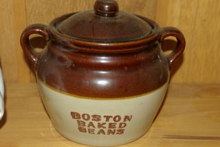 Monmouth Pottery Western Stoneware Brown Bean Pot W/lid Stamped Usa