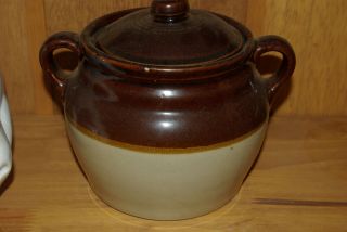 Monmouth Pottery Western Stoneware Brown Bean Pot w/Lid Stamped USA 4