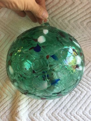 Huge 6.  5” Hand Blown Glass Gazing Ball Suncatcher Christmas Ornament Orb Green