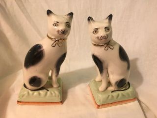 2 Rare Vintage Antique Staffordshire Cat Figurine