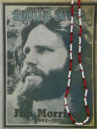 30 " Jim Morrison Style Handmade Bead Necklace Orig.  Red White Black The Doors