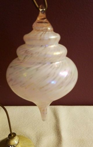 Pink Iridescent Hand Blown Studio Art Glass Lampshade Hanging Christmas Ornament