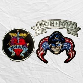 Set Bon Jovi Embroidered Patches Heart & Dagger Skull Logo Jon Richie Sambora
