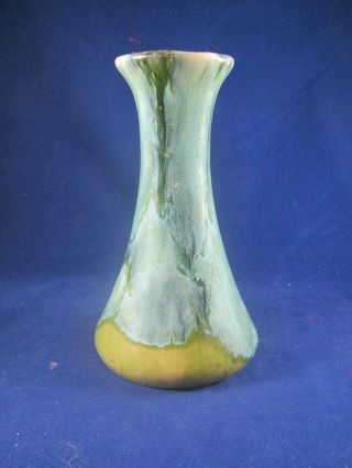 Org Vintage Mid - Century Art Pottery Green,  Blue & Yellow Drip 8.  0 " Vase - 069
