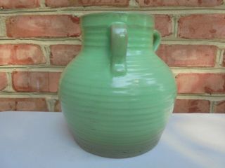 Antique Vintage Art Pottery Green Glaze 3 Handled Vase 7 1/4 