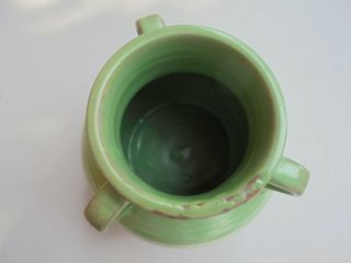 Antique Vintage Art Pottery Green Glaze 3 Handled Vase 7 1/4 