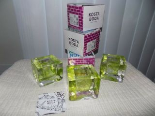 3 IN BOXES KOSTA BODA ICE BRICK LIME GREEN TEA VOTIVE CANDLE HOLDERS 2