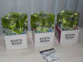 3 IN BOXES KOSTA BODA ICE BRICK LIME GREEN TEA VOTIVE CANDLE HOLDERS 6