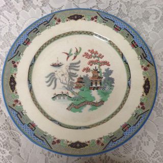 1911,  Rare,  Edwin M.  Knowles Gaudy Blue Willow 9.  5in Dinner Plate