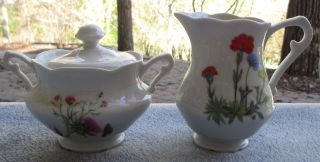 Louis Lourioux Le Faune Wildflower Creamer And Covered Sugar Bowl France