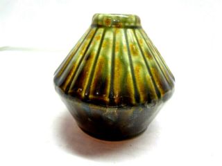 Vintage Brush Mccoy Pottery Inkwell Or Bud Vase Drip Glaze Green / Brown
