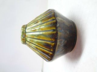 Vintage Brush McCoy Pottery Inkwell or Bud Vase Drip Glaze Green / Brown 2