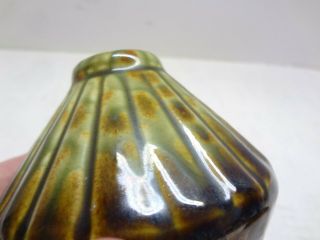Vintage Brush McCoy Pottery Inkwell or Bud Vase Drip Glaze Green / Brown 3