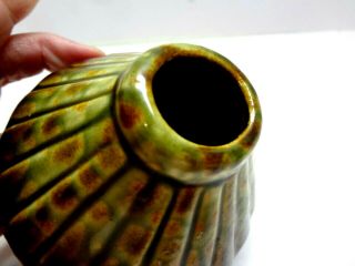 Vintage Brush McCoy Pottery Inkwell or Bud Vase Drip Glaze Green / Brown 6