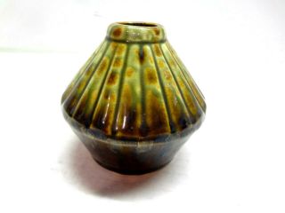 Vintage Brush McCoy Pottery Inkwell or Bud Vase Drip Glaze Green / Brown 7
