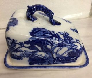Vintage Ironstone England Staffordshire Covered Cheese/butter Keeper Flow Blue