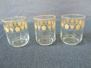 Vintage Corelle Butterfly Gold 6 Oz Glasses 3 " Tall By Libbey Set Of 3