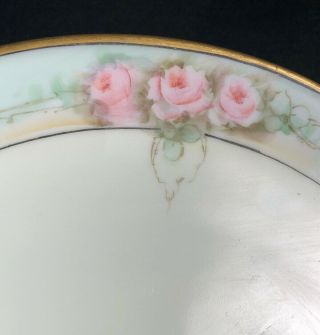 Antique Hand Painted Large Plate Art Deco - Gold Pink Roses 10.  5 