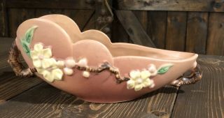 Vintage Roseville Pottery Pink Apple Blossom Wincraft Console Bowl 227 - 10
