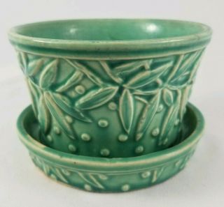 Vintage Turquoise Mccoy Pottery Planter Hobnail Leaf And Berries