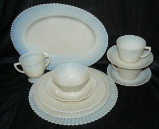 12 Piece Set Macbeth Evans Cremax Beige Petalware Plates Cups Saucers Platters