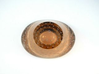 Vintage Murano Glass Brown Controlled Bubble Ashtray 6