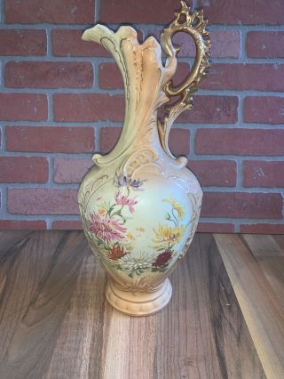 1890 Rh Robert Hanke Vase Made In Austria Painted Blossom Embossed Pitcher