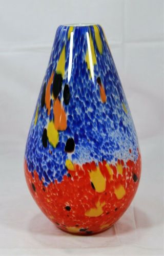 Brilliant Colorful Hand Blown Art Glass 9 " Tall Vase Murano Style