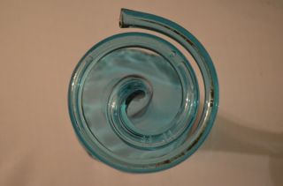 Vintage Hand Blown Art Glass Blue Swirl Flower Twisted Stem Flower Vase 5