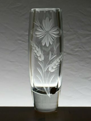 Vintage Scandinavian Crystal Carved Flower Clear Glass Vase - Orrefors?