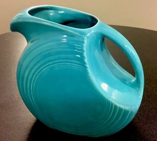 Vintage Turquoise Blue Fiesta Ware Disc Water Pitcher 7 " Tall -.