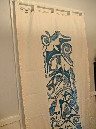 Walter Anderson / Shearwater Curtain Panel silk screen art Teal and Off White 4